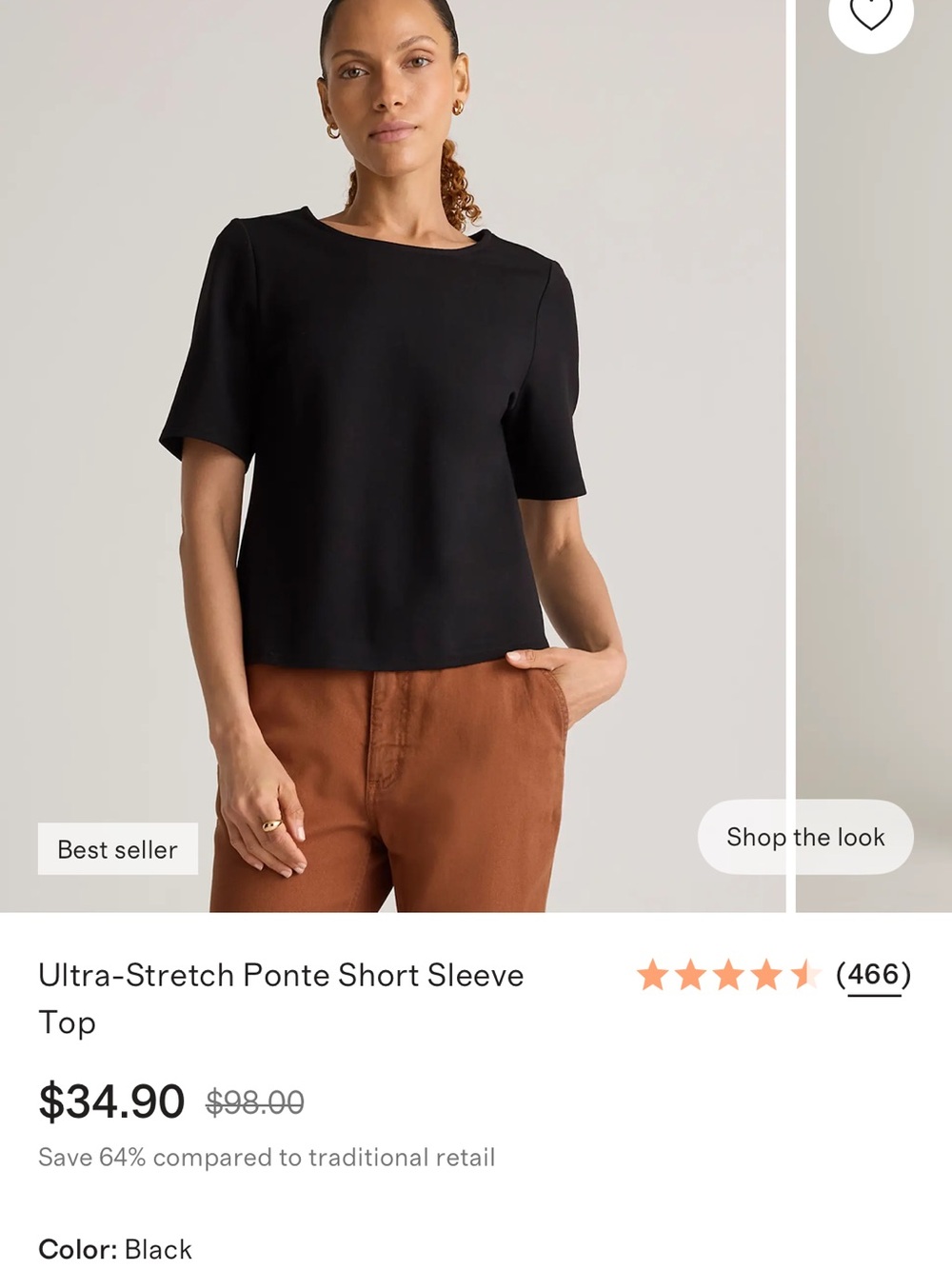 Quince Ultra-Stretch Ponte Short Sleeve Top - Black Women XL